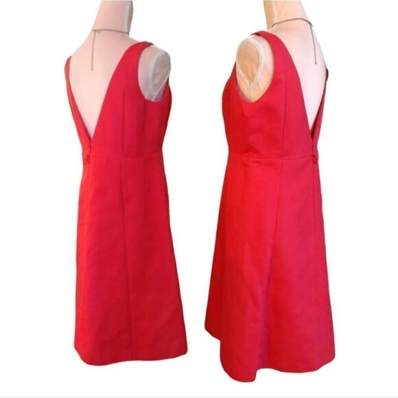 J. Crew Matte Red Fit And Flare V Neck Midi Cocktail Dress Size 8 - Picture 10 of 16